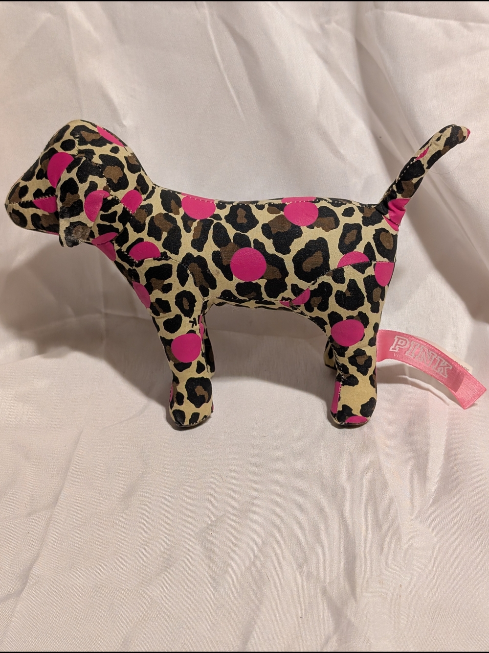 PINK Victoria's Secret Leopard Print Dog Plush with Hot Pink Polka Dots